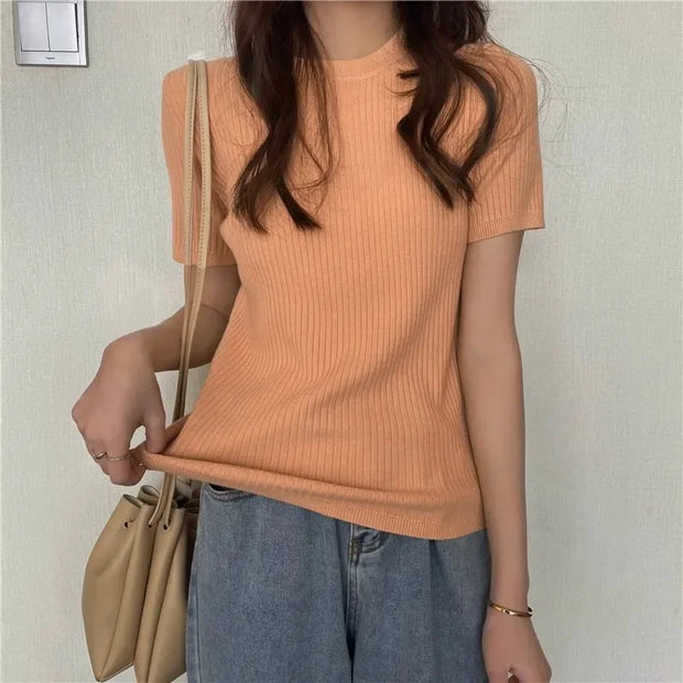 Blusas Mujer Blouses Top FemmeTops Women Blusas Mujer De Moda Verano Short Sleeve Knit Blouse Women Knitted Pullovers 2025
