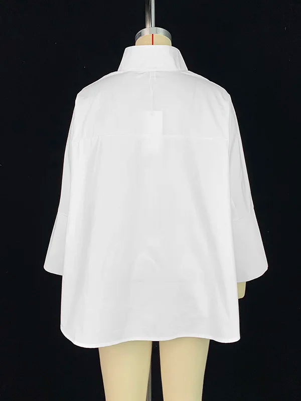 Oversized White Button-up Blouse Top
