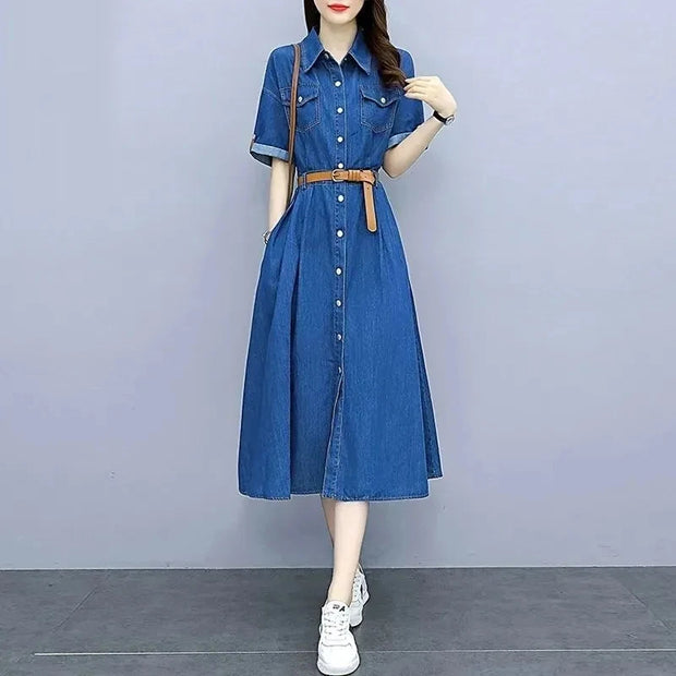 Vintage Denim Shirt Dress Female