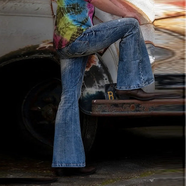 Denim Fashion Pants Distressed Straight Trouser Flare Jeans Loose Long Casual Trousers Sport Jogger Men Clothing Sweatpants