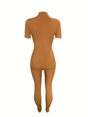 Curve-Hugging Zip-Front Casual Jumpsuit