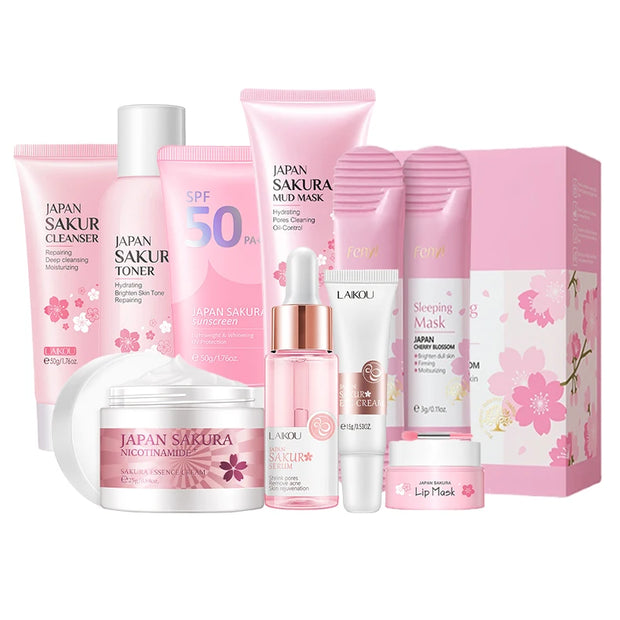 9pcs Facial Products Kit Sakura Skin Care Set Facial Cleanse