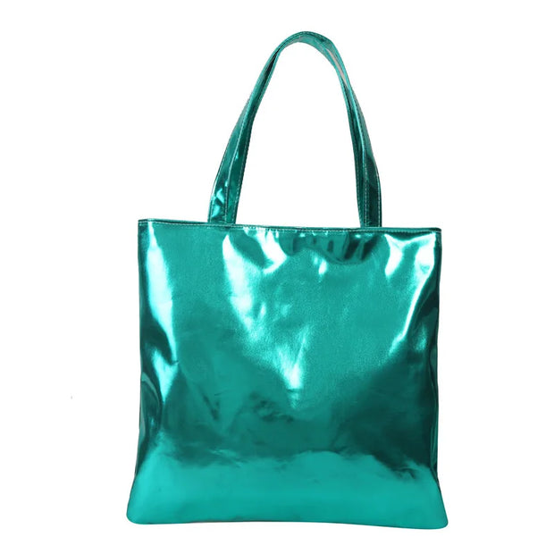 Shiny Metallic Leather Tote  Bag