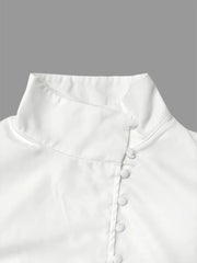 Chic High-Neck Satin Blouse - Classic White