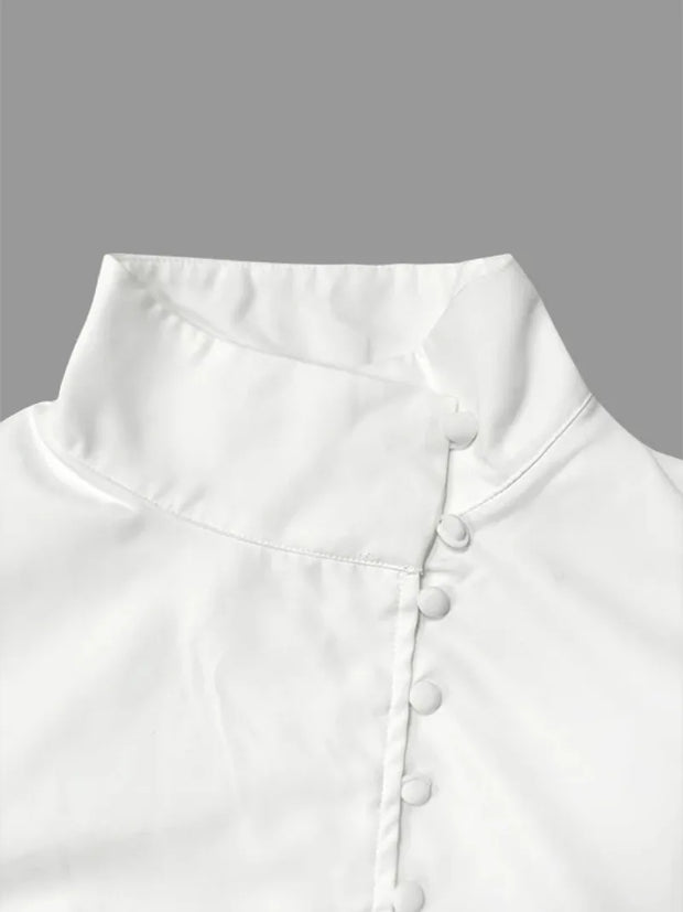 Chic High-Neck Satin Blouse - Classic White