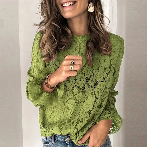Romantic Lace Long-Sleeve Blouse - Fall Elegance