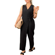 Jumpsuit Elegant Lace-up V Neck Jumpsuit for Women Slim Waist Wide Leg Design Formal Business One-piece Outfit Wide-leg Jumpsuit