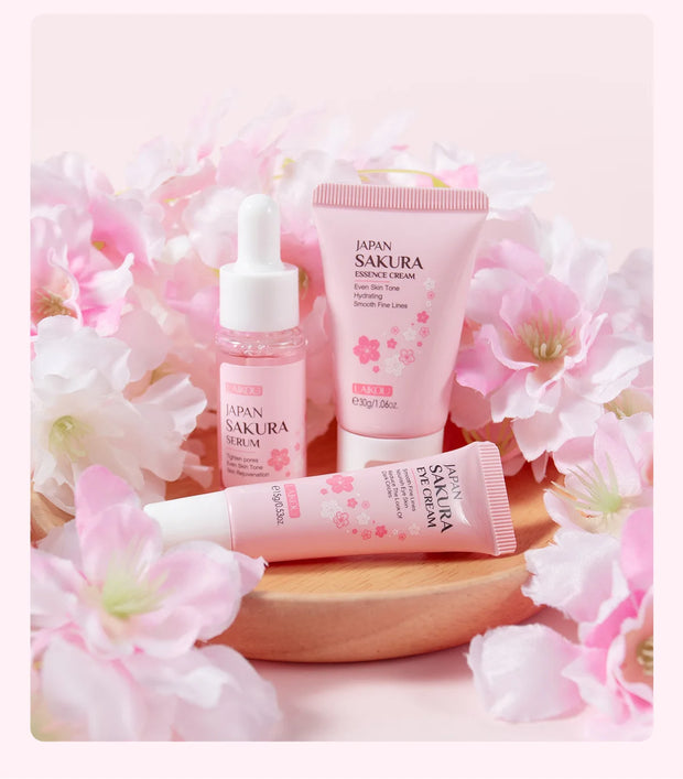 3pcs/set Sakura Skin Care Sets Face Cream Serum Eye Cream Face