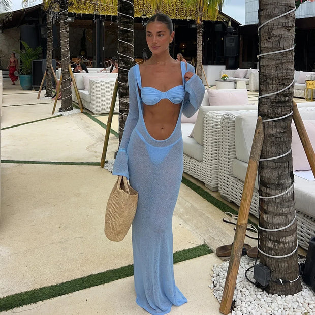 Sexy Beach Vacation Dress See Through Backless