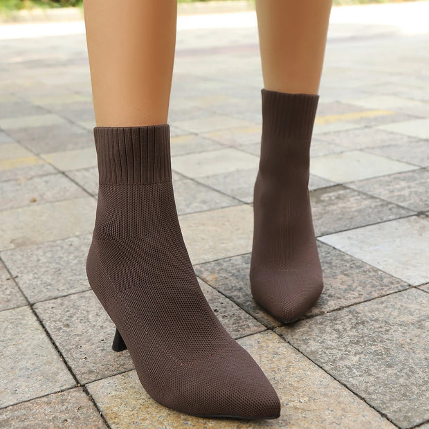 Stretch Knit Ankle Booties with Stiletto Heel