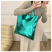 Shiny Metallic Leather Tote  Bag