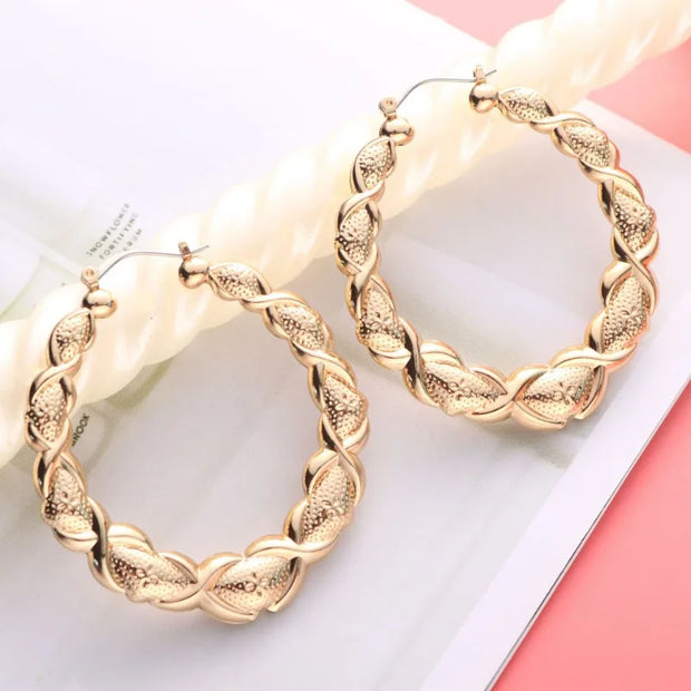 Gold  Large Twisted Hoop Earrings Women's