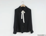 Bow Tie Long Sleeve Blouse Top