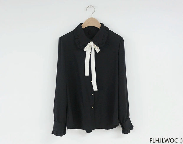 Bow Tie Long Sleeve Blouse Top