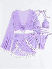 Tassel Tie Bikini Set with Cover-Up