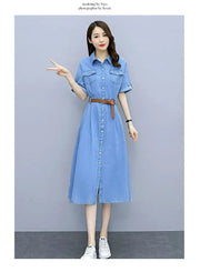 Vintage Denim Shirt Dress Female