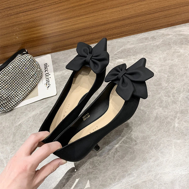 Elegant Bow Stiletto Heels - Pointed Toe French Style