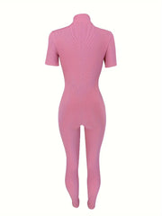 Curve-Hugging Zip-Front Casual Jumpsuit
