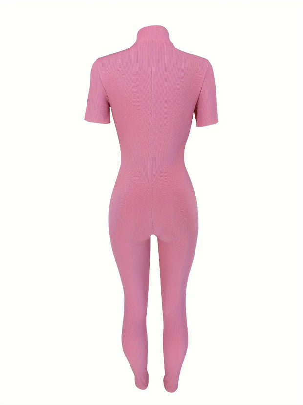 Curve-Hugging Zip-Front Casual Jumpsuit