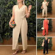 Jumpsuit Elegant Lace-up V Neck Jumpsuit for Women Slim Waist Wide Leg Design Formal Business One-piece Outfit Wide-leg Jumpsuit