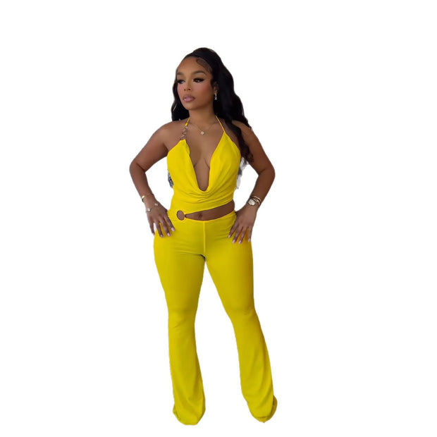 Plunge Neck Belted Jumpsuit