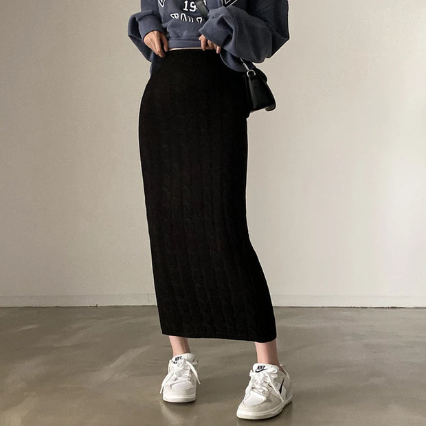 Solid Knitted Skirts For Womenew