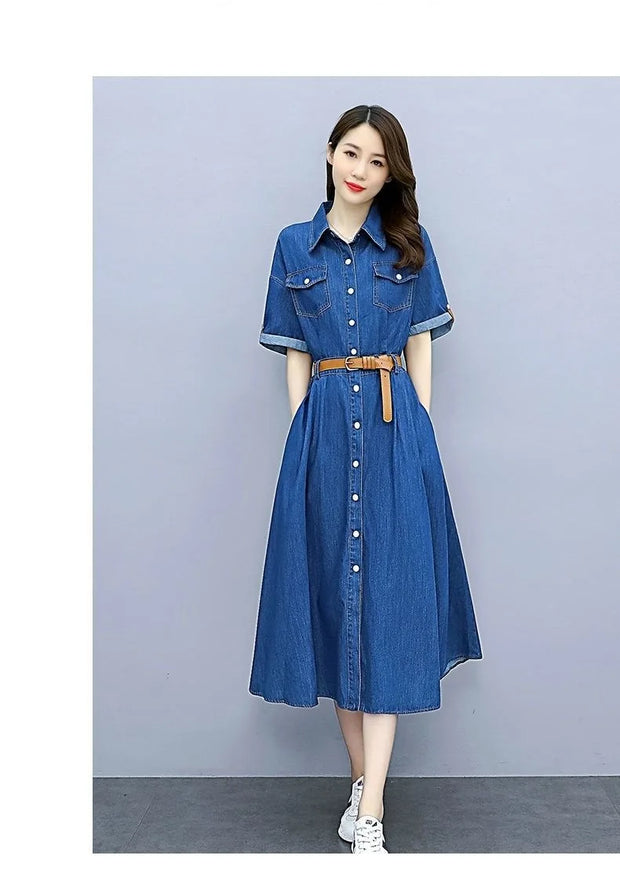 Vintage Denim Shirt Dress Female