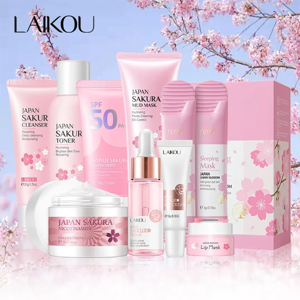 9pcs Facial Products Kit Sakura Skin Care Set Facial Cleanse