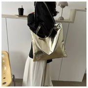 Shiny Metallic Leather Tote  Bag