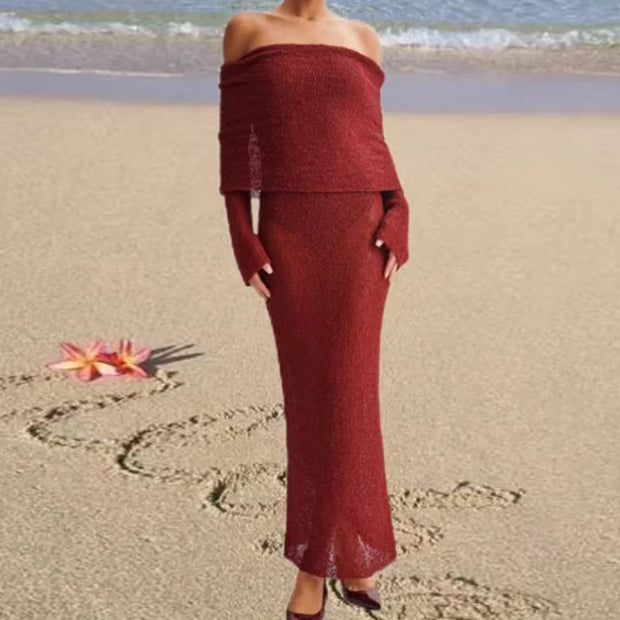 Knitted Off-Shoulder Maxi Beach Dress