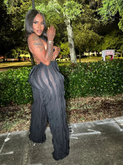 Plunge Neck Textured Maxi Jumpsuit