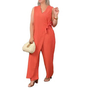 Jumpsuit Elegant Lace-up V Neck Jumpsuit for Women Slim Waist Wide Leg Design Formal Business One-piece Outfit Wide-leg Jumpsuit