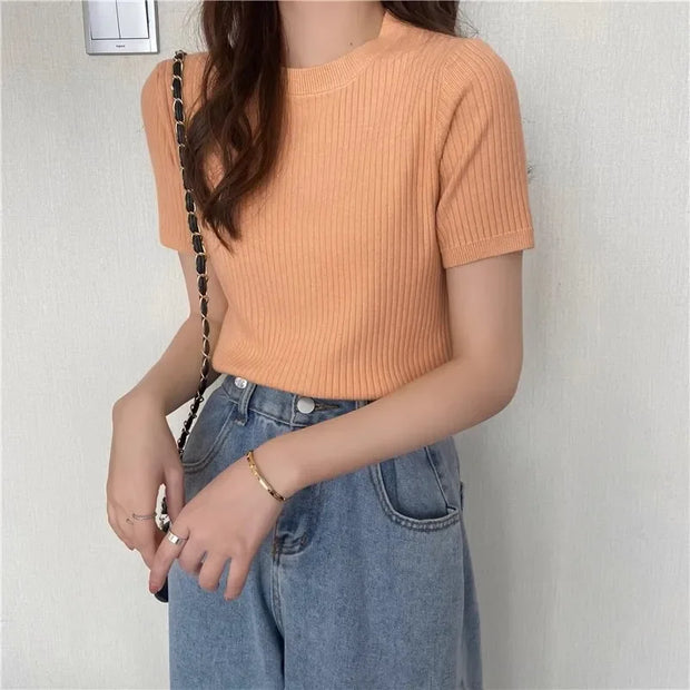 Blusas Mujer Blouses Top FemmeTops Women Blusas Mujer De Moda Verano Short Sleeve Knit Blouse Women Knitted Pullovers 2025