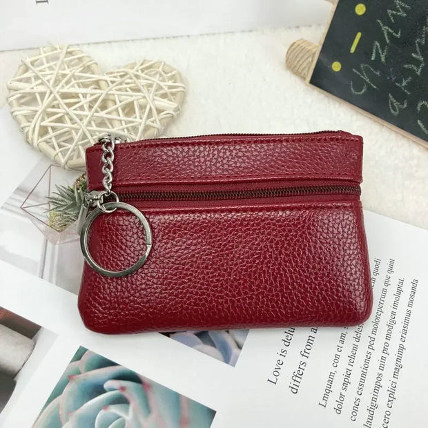Mini Leather Coin Purse - Chic Pocket Wallet with Keyring
