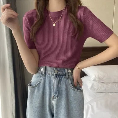 Blusas Mujer Blouses Top FemmeTops Women Blusas Mujer De Moda Verano Short Sleeve Knit Blouse Women Knitted Pullovers 2025