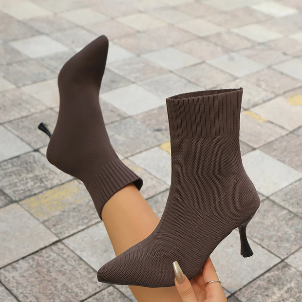 Stretch Knit Ankle Booties with Stiletto Heel