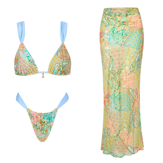 Bikini Swimsuit with Skirt Print Swimwear Women