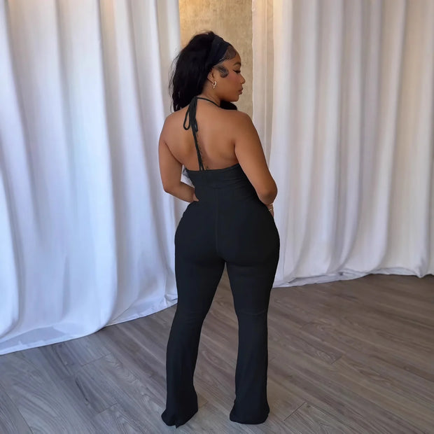 Plunge Neck Belted Jumpsuit
