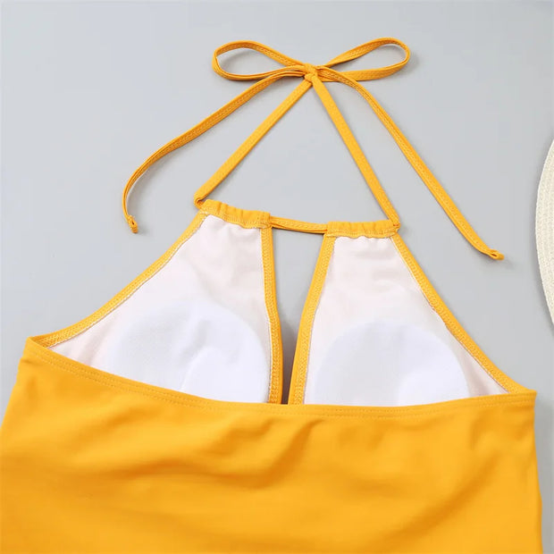 New Mujer V Neck Swimsuit Women Lace Up Swimwear