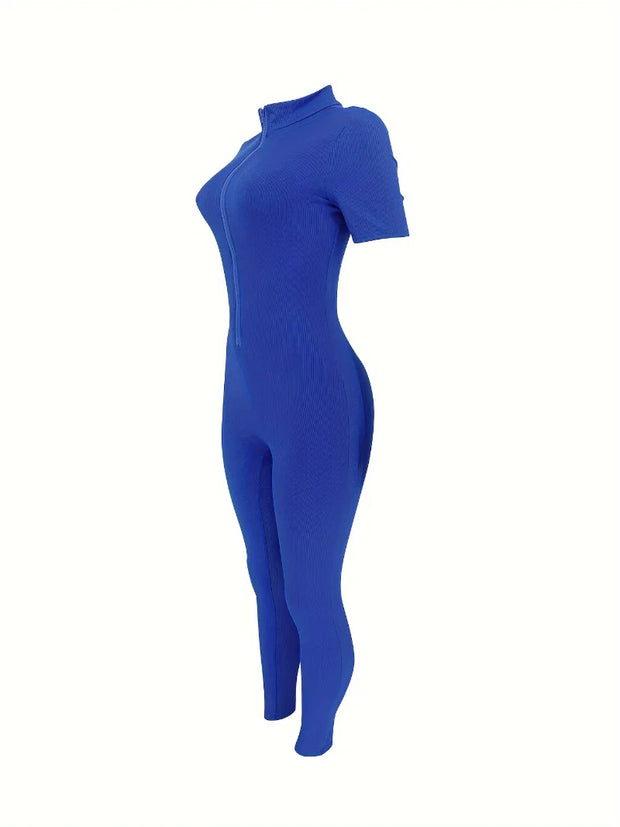 Curve-Hugging Zip-Front Casual Jumpsuit
