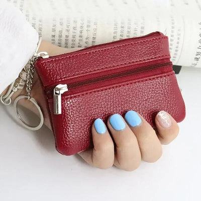 Mini Leather Coin Purse - Chic Pocket Wallet with Keyring