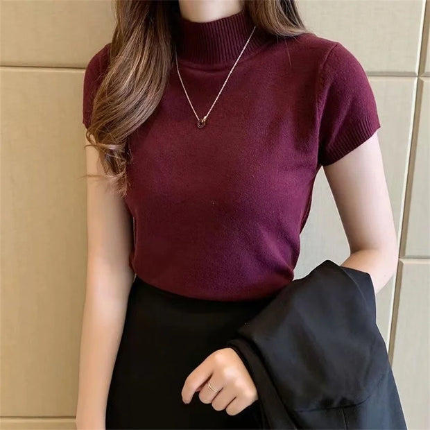 Classic Knit Short Sleeve Blouse Top