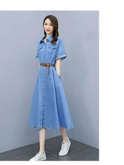 Vintage Denim Shirt Dress Female
