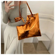 Shiny Metallic Leather Tote  Bag