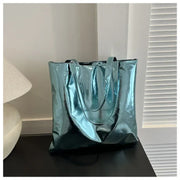 Shiny Metallic Leather Tote  Bag