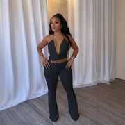 Plunge Neck Belted Jumpsuit