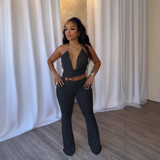 Plunge Neck Belted Jumpsuit