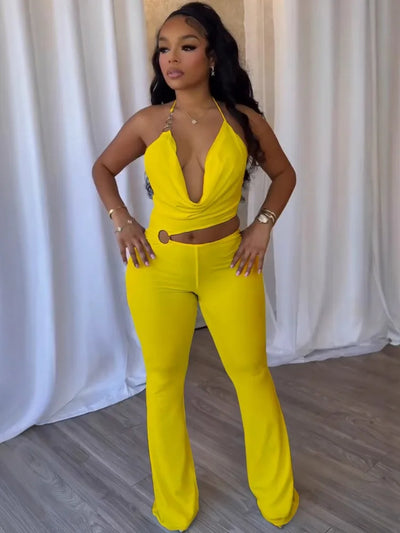 Plunge Neck Belted Jumpsuit