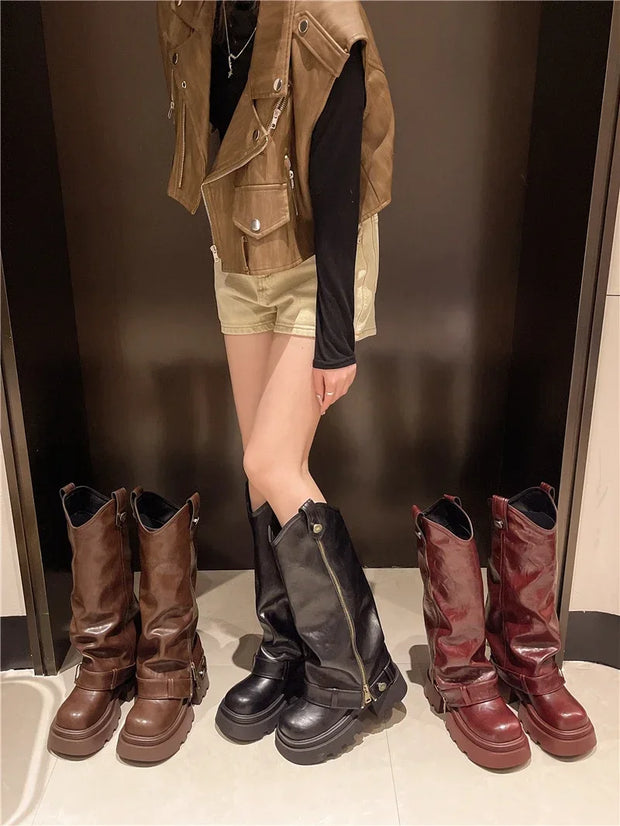 Retro High Western Boots - Bold Streetwear Look