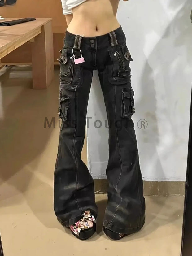 Grunge Japanese Fashion Chic Jeans Women Harajuku Gyaru Y2K Denim Slim Cargo Pants Cyber Punk Hip-pop 2000s Aesthetic Tomboy New
